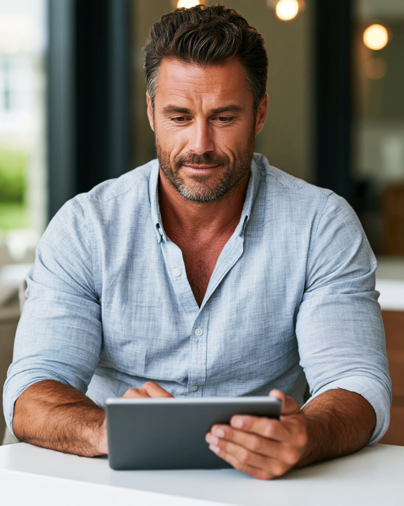 Licensed physician reviewing a patient profile on a tablet